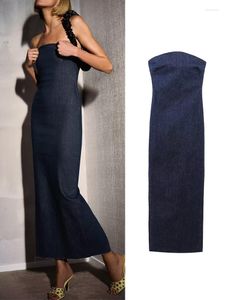 Casual Dresses 2023 Women Straight Denim Long Dress Fashion Sleeve Off Shoulder Vintage Back Zipper Spring Causal Party