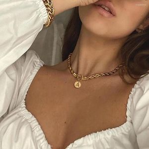 Hänge Halsband Rostfritt stål Tjock Twist Rope Chain Initial Lette Halsband För Kvinnor Män Metall Bokstav A-Z Länk OT Toggle Choker