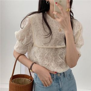 Women's Blouses Alien Kitty Navy Style Lapel Embroidery Lace Cute 2023 Women Chic Lady Gentle Half Sleeves Sweet Girls Loose Shirt Tops