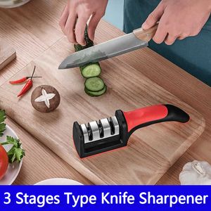New Kitchen 3 Segment Knife Sharpener Household Multi Functional Hand Held Three Purpose Black Sharpening Stone Tool Kitchen wholesale