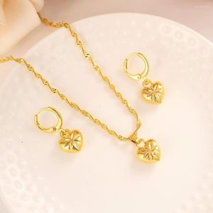 Halskette Ohrringe Set Gold Dubai Indien Herz Afrikanischer Schmuck Anhänger Äthiopien Hochzeit Bridl Sets Für Frauen Mädchen Geschenke