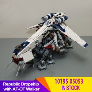 Blocks Republic Dropship с OT Walker Building Bricks Copatable 05053 10195 Transper Ship Toys Подарки 230710