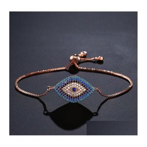 Charm Bracelets Fashion Turkish Gold Sier Evil Eye Bracelet Pave Cz Blue Eyes Chain Bangles Adjustable Women Girls Party Jewelry Dro Dh8lz