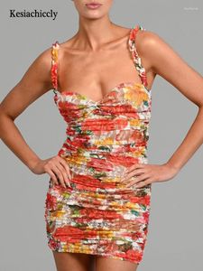 Casual Dresses Kesiachiccly Bedrucktes Kleid, figurbetont, sexy Frauen, Spaghettiträger, Sommernacht, Bandage, aushöhlen, rückenfrei, Strandkleidung