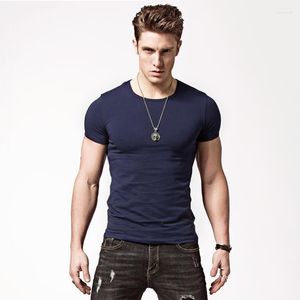 Abiti da uomo T-shirt manica corta collo H132 Pure Color Brief Uomo Lycra Cotton Man T Shirt Abbigliamento per uomo