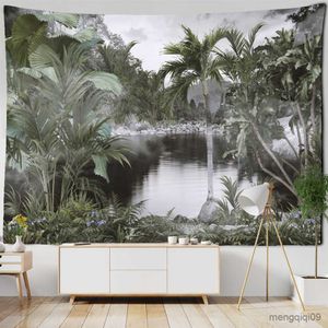 Tapestries Tropical Garden Tapestry Wall Hanging Style Natural Scenery Tropical Rainforest Tree Wall Art Aesthetic for Decor R230710