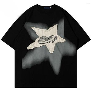 Herr T-shirts Herr Oversized skjorta Star Splicing Harajuku Streetwear Tshirts Mönster Man Mode Casual Lös bomull Hip Hop Y2K toppar