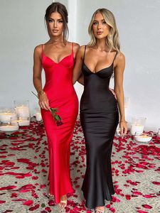 Casual Dresses Satin Spaghetti Strap Backless Maxi Dress For Women 2023 Summer Sleeveless Warp Hip Bodycon Party Long