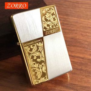 ZORRO Kerosene Lighter Original Copper Creative Color Separation Retro Grinding Wheel Ignition Smoke Accessories Gadgets For Men FZVB