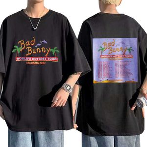 Camisetas masculinas de grife Bad Bunny Tour Camiseta com estampa dupla face streetwear oversized manga curta camiseta masculina de algodão unissex plus size