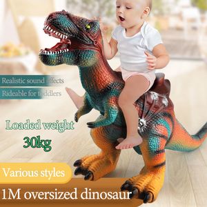 Action figurki do zabawy 100cm ponadgabarytowa symulacja miękka guma dinozaury zabawki dzieci jazda Tyrannosaurus Model z dźwiękiem świąteczny prezent niespodzianka 230710