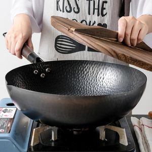 Jeans 32cm Chinese Handmade Iron Wok Nonstick Noncoating Wok Kitchen Cookware Pan