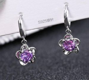 Dangle Earrings Trendy Flower Purple Zircon Crystal For Women Wedding Party Engagement Hoop Earring Copper Jewelry Whole Sale