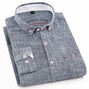 Fur Men's Regularfit Shirt Cotton Line Long Sleeve Loose Business Dress Pure Color Button Shirt Men Blue White Tops Camisa Hombre L