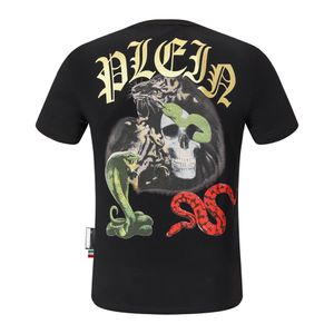 pleinxplein Men's T-Shirts skulls metal letters embroidered leather plein plan european fashion trend round neck pp Shirts white black 82266