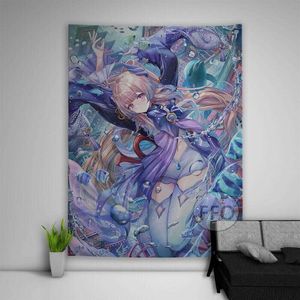 Tapisseries rum dekor konst affisch genshin påverkan karaktär anime tapestry vägg hängande estetisk heminredning