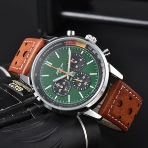 Breitl Bilek Erkekler İçin Saatler 2023 Mens Altı İğne İzler Tüm Dial Work Quartz İzle Yüksek Kalite Üst Lüks Marka Kronograf Saat Deri ve Çelik Kemer Moda