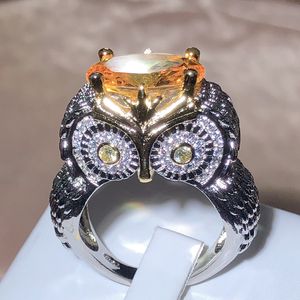 2022 New Exaggerated Large Owl Shape Orange Zirconia Ring Women 925 Stamp Party Travel Birthday Jewelry Gift