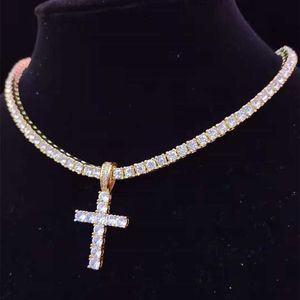 Hänghalsband Hip Hop Tennis Chain Cross Necklace Men Women 4mm Zircon Iced Out Bling Hiphop Fashion Charm Jewelry Gift 230613