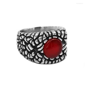 Eheringe Mode Roter Stein Edelstahl Schmuck Klassische Band Biker Herren Frauen Ring Großhandel SWR0894