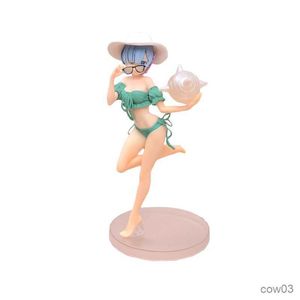 Action Toy Figures 25CM Anime Figure Re Life In Different World From Zero Green Swimsuit Bikini Standing Model Doll Toy Gift Collect R230710