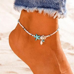 Anklets Bohemia Black Waves Ankle Bracelet Set For Women Shell Rice Bead Chain On Foot Anklet Female Boho Summer Jewelry