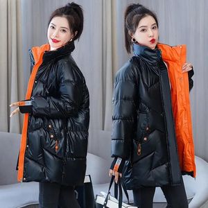 Blazers Parka Women 2021 New Winter Jacket Glossy Long Coat Cotton Padded Casual Parkas Jackets Thick Warm Female Overcoat Outwear