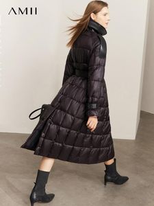 Pele amii minimalismo jaqueta feminina 2022 inverno novo commuter moda cinto design sólido quente antiestático roupas longas topos 12241180