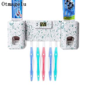 Toothbrush Holders Multifunct Bathroom Accessories Clock Automatic Toothpaste Dispenser Holder with Combination Set Squeezer 230710