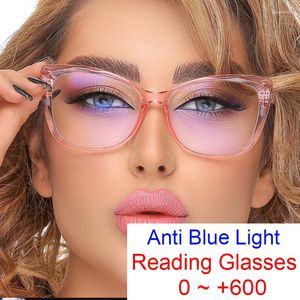 Óculos de sol vintage rosa gato olho prescrição óculos mulheres grande quadro anti luz azul lente clara clarividência dioptria 2.5