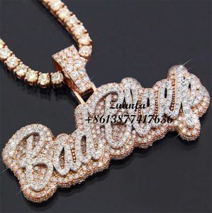 Luxury Real Gold Plated Vvs Moissanite Iced Out Diamond Letter Initial Name Jewelry Custom Letter Pendant Necklace