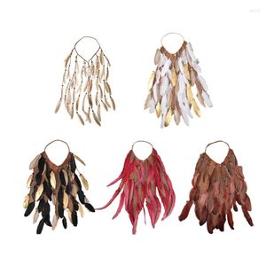 Hair Clips Bohemia Style Hairband With Feather Decors Ethnic Beads Headband For Girls Festival Cosplay Music Festivals Party