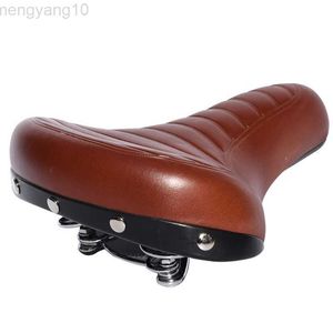 Bike Saddles Comfortable Road Bike Seat Soft Wide Thicken Bicycle Saddle Vintage White Black Leather Pad With Spring Cycling Parts HKD230710