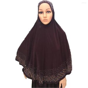 Ethnic Clothing Fashion Big Size L 90 80cm Muslim Amira Hijab With Rhinestones Pull On Islamic Scarf Head Wrap Pray Hijabs Niqab Nikab