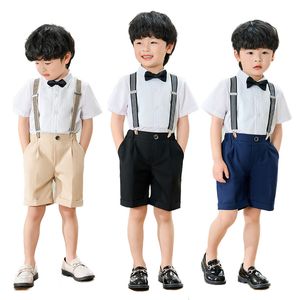 Jerseys Children 's Strap Summer Clothes Set Boys'Host 'Chorus Performance Party Costumes Kids Shirts 반바지 보우 티 의상 230707