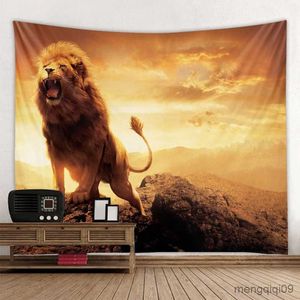 タペストリー獰猛なライオンブラウンタペストリー野生動物リビングルーム寝室ホーム寮装飾吊りカーテン大人子供 R230710