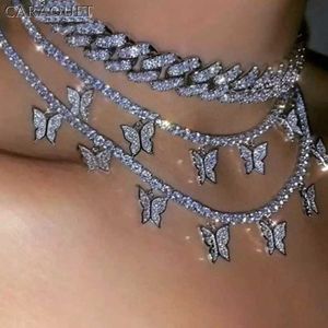 Подвесные ожерелья Shining Crystal Tennis Butterfly Choker для женщин Золотой серебряный цвет Bling Afinestone Chain Diwelry 230613