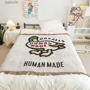 Blankets HUMAN MADE Multi-functional Cartoon Duck Cover Picnic Cushion Sofa Blankets Throws Blanket Omori Bed Plaid Throw Bedspread the T230710