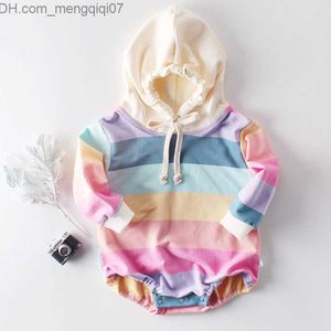 Artırıcılar Bebek Erkek ve Kız Tulum Yenidoğan Sonbahar Gökkuşağı Hoodie Uzun Kollu Cilt-Sight Giyim Pamuk Bebek Giysileri Z230711