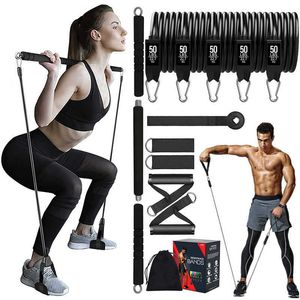 Widerstandsbänder 250LBS Widerstandsbänder-Set mit Trainingsstange Übungsband Fitness-Stick Home Gym Bodybuilding Pilates Bar Kit Fitnessgeräte HKD230710