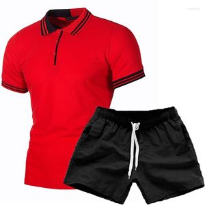 Erkek Trailsits 2023 Yaz Mens Patchwork Kısa kollu tişört şort 2 parçalı takım elbise ince polo gömlek setleri Asya boyutu