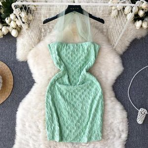 Casual Dresses Summer Strapless Halter Mini Dress Women Midja Tunna BodyCon ovanför Kne Night Club