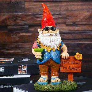 Decorative Objects Figurines Cute Resin Garden Gnome Statue Zen Funny Dwarfs Store Lawn Ornaments For Home Indoor Outdoor Decor Ornament T230710