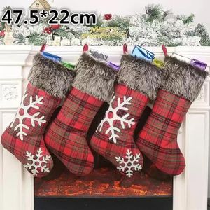 Yeni Noel Dekorasyonları Noel Baba Hediye Çorapları Peluş Halat Süslemesi ile Peluş Xmas Stocking 47.5x22cm