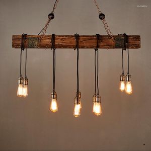 Pendant Lamps LED Restaurant Wooden Lighting Retro Art Glass Chandelier Decoration Bedroom Bar Loft Coffee Shop