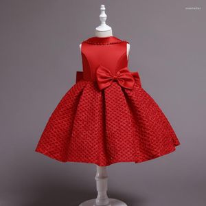 Girl Dresses Baby Girls Satin Plaid Princess Dress Flower Vintage Big V-shape Bow Pageant Kids Birthday Party Ball Gown Christmas Red
