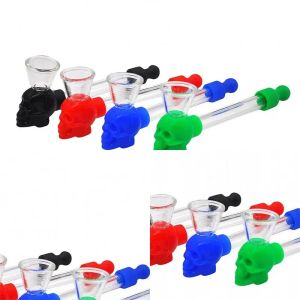 Multicolor Glass Smoke Pipe Silicone Skull Mini Convenient Smooth Portable Removable Cleaning Fine Workmanship JY10