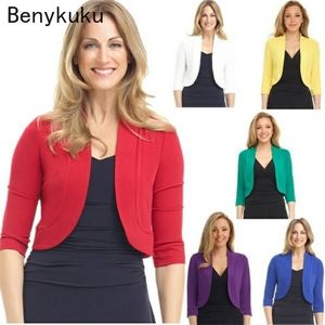 Suits Solid Fashion Short Shrug Top Half Sleeve Croped Bolero Women Party Large Feminino tröja Cardigan Slim Casual Jacket Coat