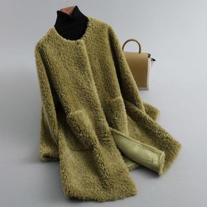 Vestiti Delle Donne 2021 di Inverno Nuovo Genuino Shearling di Pecora Cappotto Femminile Vera Pelliccia di Pecora Cappotti Delle Signore Giacca di Pelliccia Naturale Tuta Sportiva Calda A509