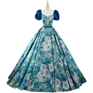 Sparing Blue Prom Dress Кружевое платье Quinceanera 2023 от плеча цветов Золотое аппликационное платье с шариковым платьем для выпускного платья vestido de festa sweet 16 платье